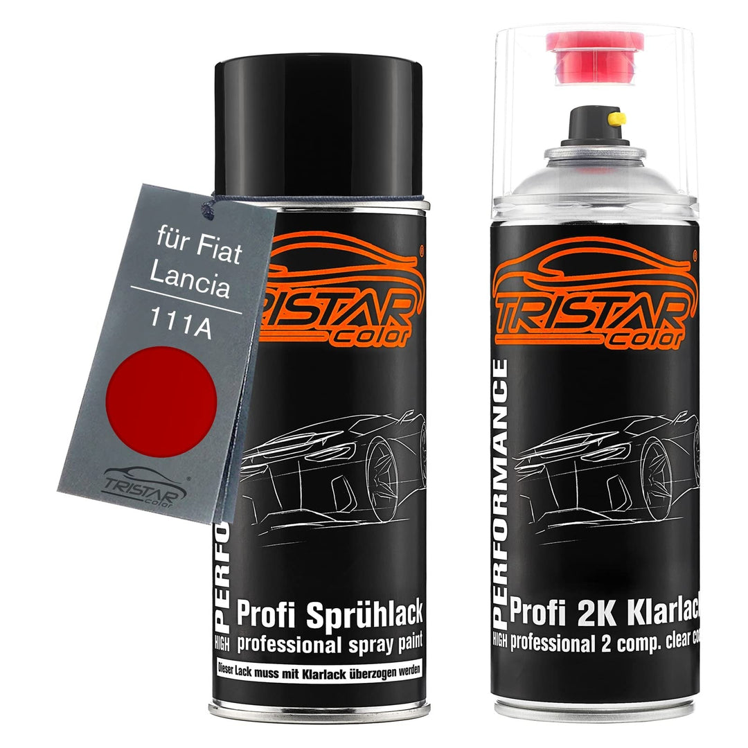 TRISTARcolor Autolack 2K Spraydosen Set für Fiat/Lancia 111A Rosso Sfrontato/Pasodoble Rot Basislack