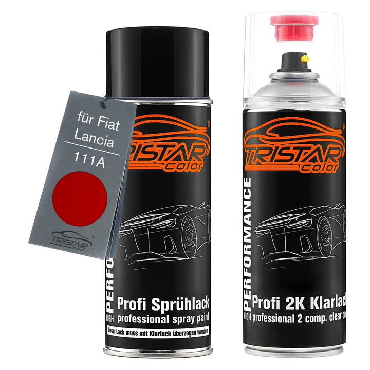 TRISTARcolor Autolack 2K Spraydosen Set für Fiat/Lancia 111A Rosso Sfrontato/Pasodoble Rot Basislack