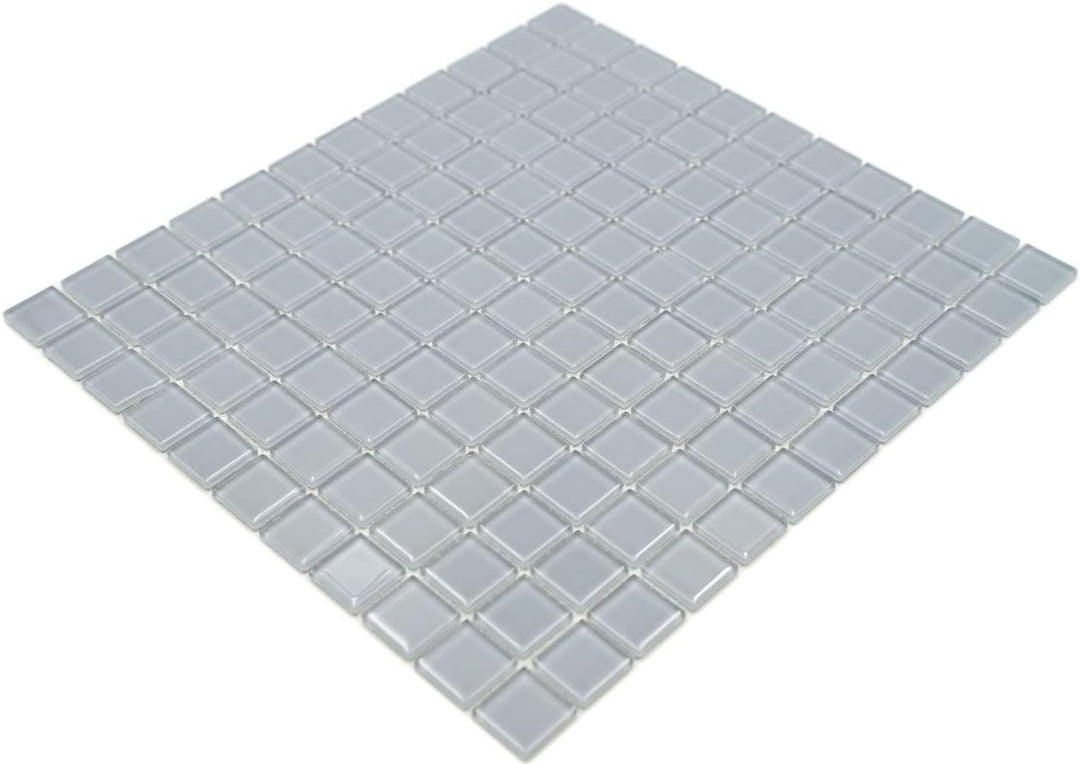 Mosaik Quadrat Crystal uni hellgrau Glasmosaik Transluzent Transparent 3D Fliesenspiegel, Mosaikstei