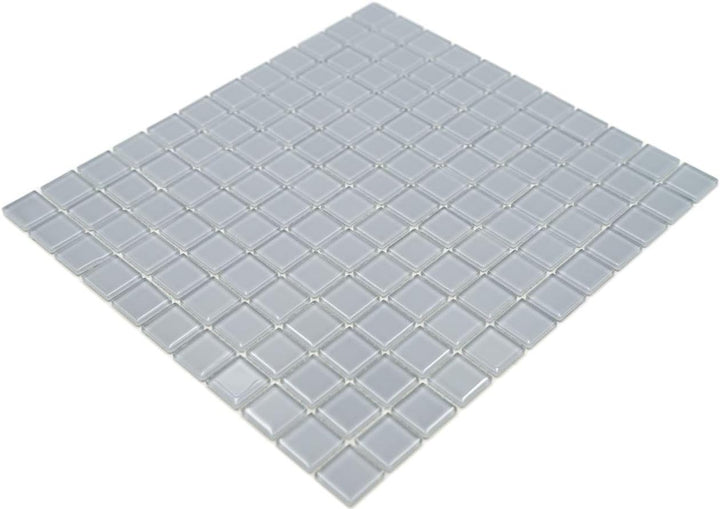 Mosaik Quadrat Crystal uni hellgrau Glasmosaik Transluzent Transparent 3D Fliesenspiegel, Mosaikstei