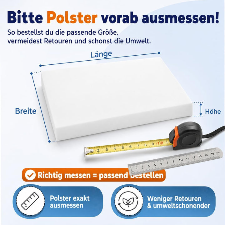 saarschaum Polster Schaumstoff für Sitzkissen • Komfortschaum • Zuschnitt 60 x 40 x 10 cm • RG 35/55