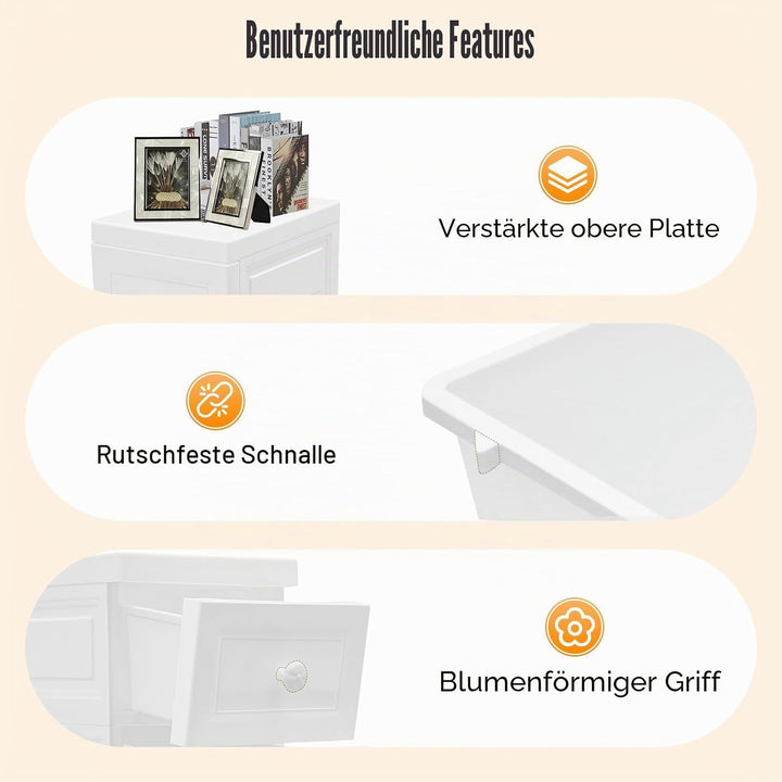 5 Schubladen Kommode mit Rollen, Aufbewahrungsschrank aus PP, staubdicht &amp; feuchtigkeitsresistent, f