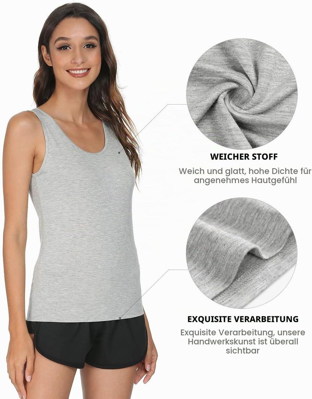 vislivin Elastische Tank Tops für Damen Unterhemden 3/4er Pack S 3er Pack - Schwarz//Weiss/Grau, S 3