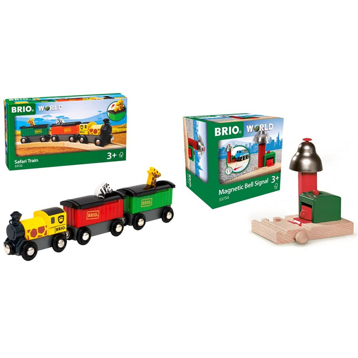 BRIO 33722 - Safari-Zug &amp; World 33754 Magnetisches Glockensignal - Eisenbahnzubehör Holzeisenbahn -