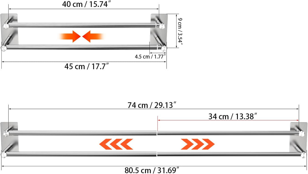 Raoot Handtuchhalter ohne Bohren erforderlich Badezimmer-Handtuchstange 40-74 cm einziehbare Selbstk