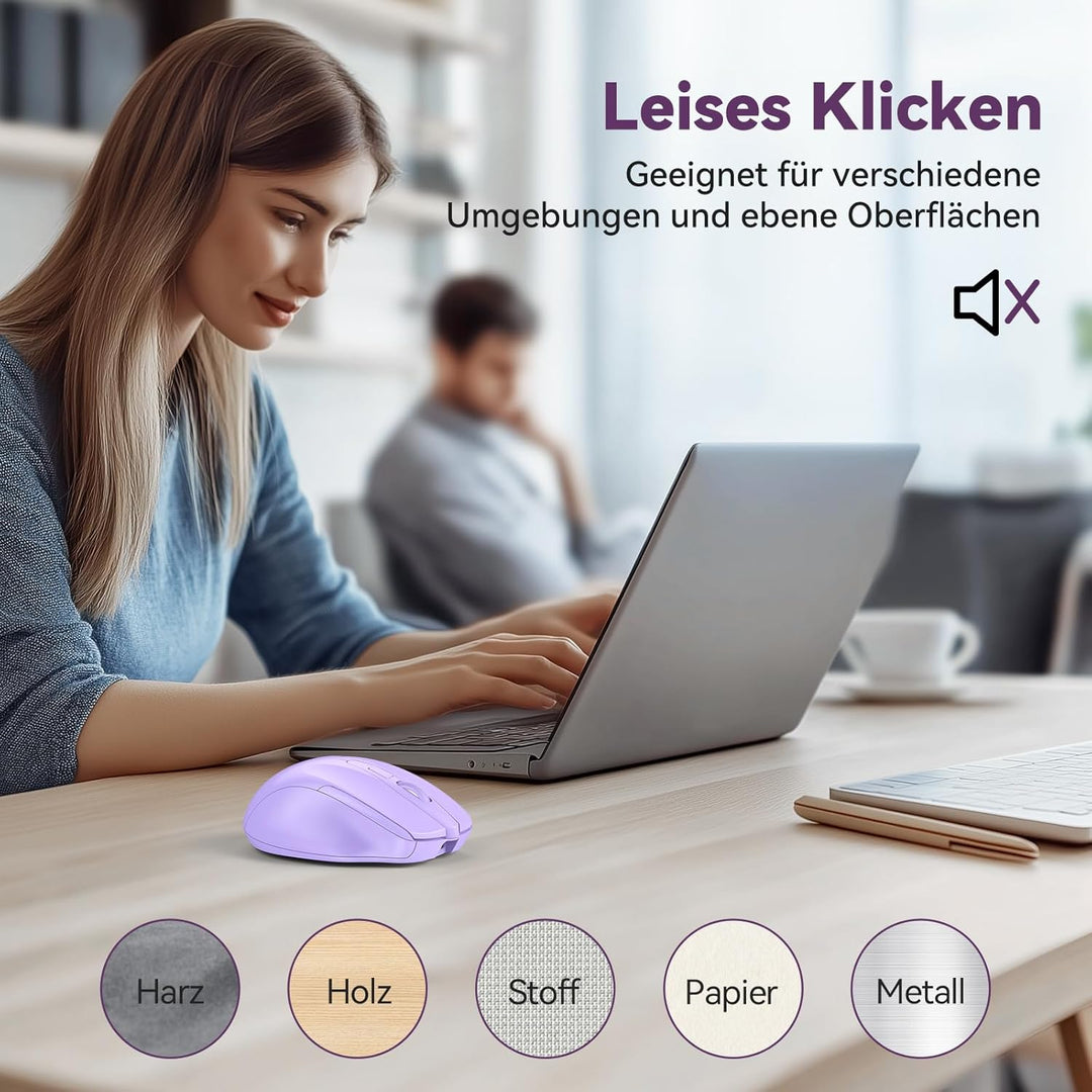 TechRise Bluetooth Maus, 2.4G Maus Kabellos (BT 5.0/3.0 + 2.4G) 4800 DPI Wiederaufladbare Ergonomisc