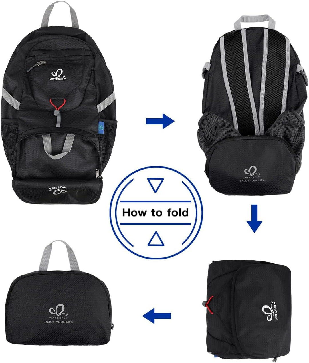 WATERFLY Ultraleicht Faltbar Klein Rucksack: 20L Leicht Packable Wanderrucksack Tagesrucksack Trekki