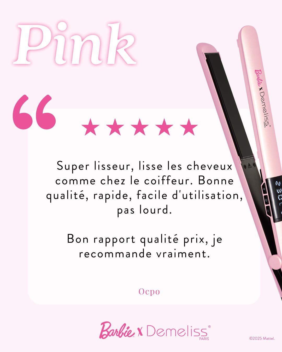 Demeliss PINK Barbie Haarglätter 2-in-1 – dünne Keramik-Turmalinplatten mit Keratin angereichert – N