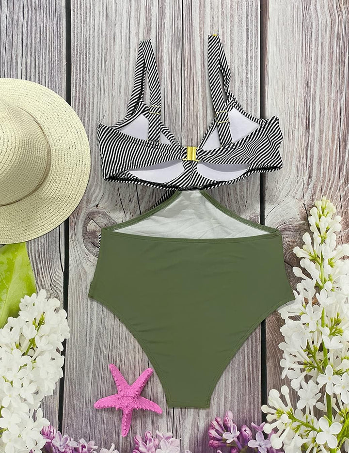 Rayson Damen Badeanzug Monokini Vorne Criss Cross Neckholder Push Up Bandeau Cut Out High Waist Wrap
