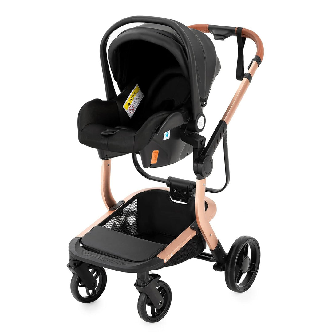 MoLi PU-Leder Kinderwagen 3 in 1, Kinderwagen mit Umkehrbarem Doppelschiebemodus, Buggy Grosser Bequ