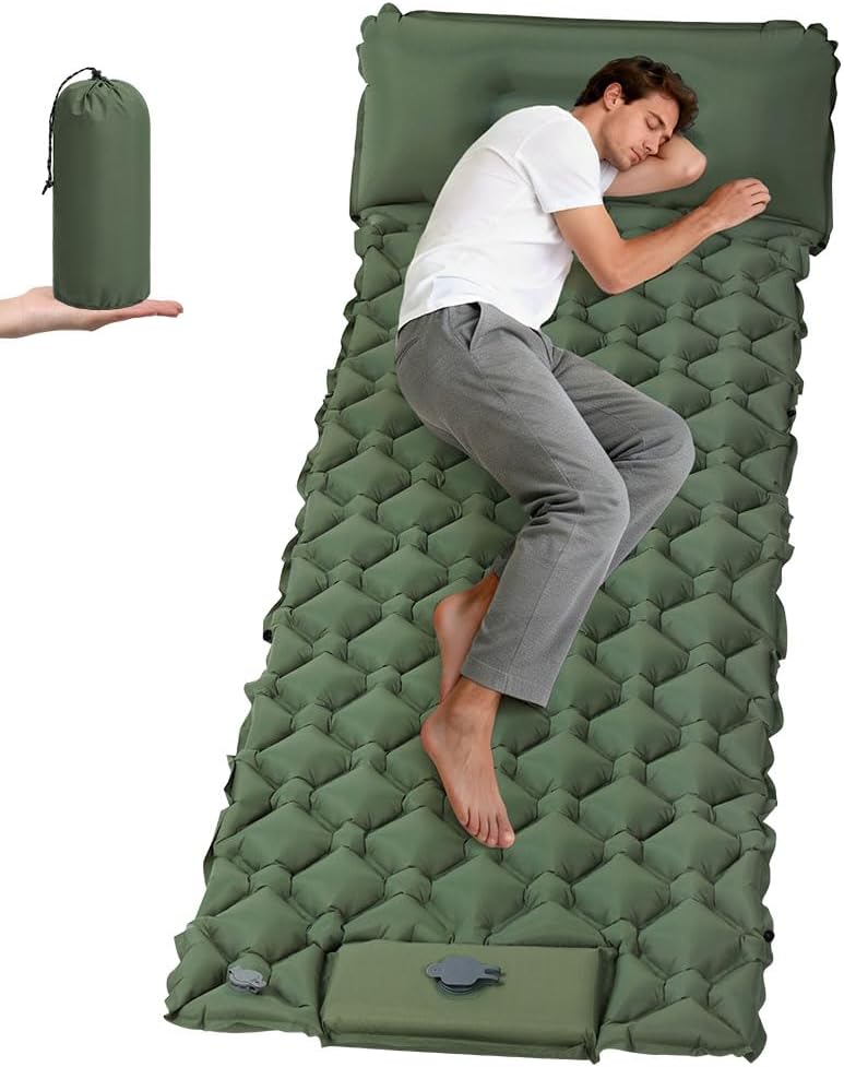 AUYAO Selbstaufblasend Camping Isomatte Schlafmatte, Ultraleichte Luftmatratze mit Fusspumpe, 190 x