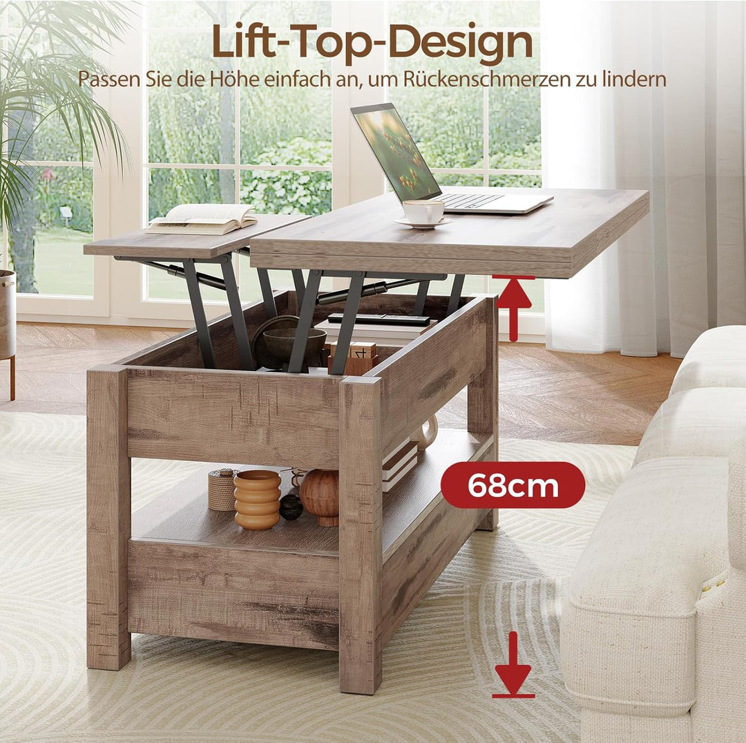 Rolanstar Höhenverstellbarer Couchtisch mit 2 Schubladen, 100 x 50 cm Wohnzimmertisch aus Holz,Platz