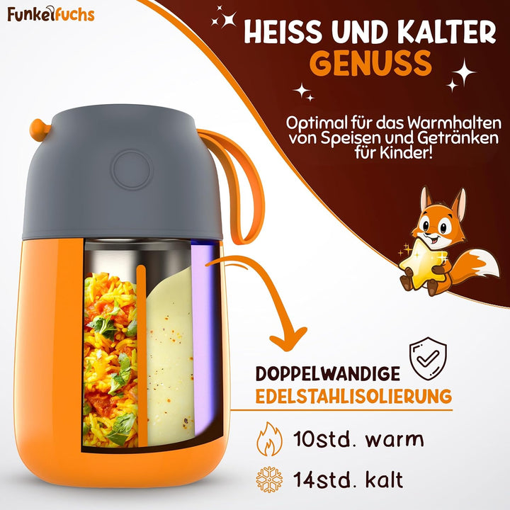Thermobehälter für Essen Kinder – 500ml, Orange Fuchs – 100% auslaufsicher - Warmhaltebehälter Essen