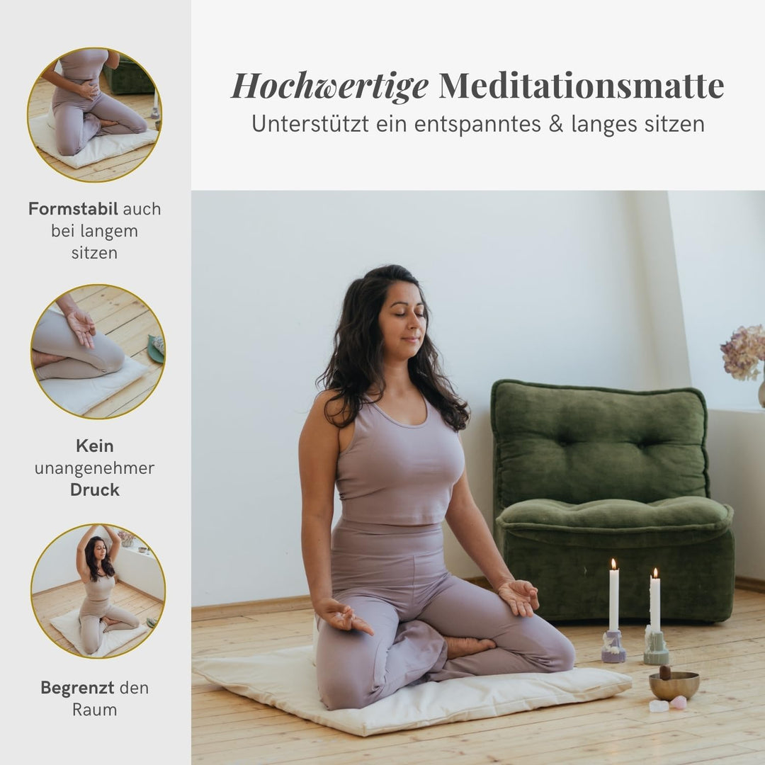 Lotuscrafts Meditationsmatte Zabuton Deluxe - Extra Dick - Meditationskissen Unterlage für entspannt