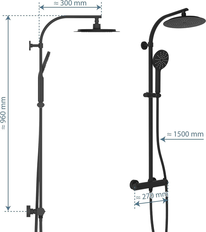 SCHÜTTE MADURA Duschsystem mit Thermostat, Duschset Regendusche inkl. Kopfbrause, Handbrause, mit Du