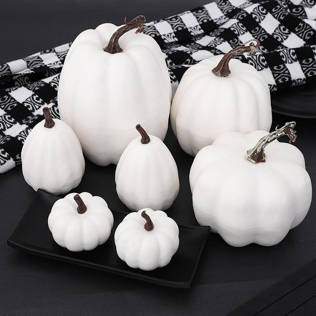 7 Halloween Weisser Kürbis Herbst Deko, Simulationsschaum Weisser Kürbis,Halloween Kunstpflanzen Kür
