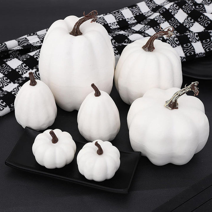 7 Halloween Weisser Kürbis Herbst Deko, Simulationsschaum Weisser Kürbis,Halloween Kunstpflanzen Kür