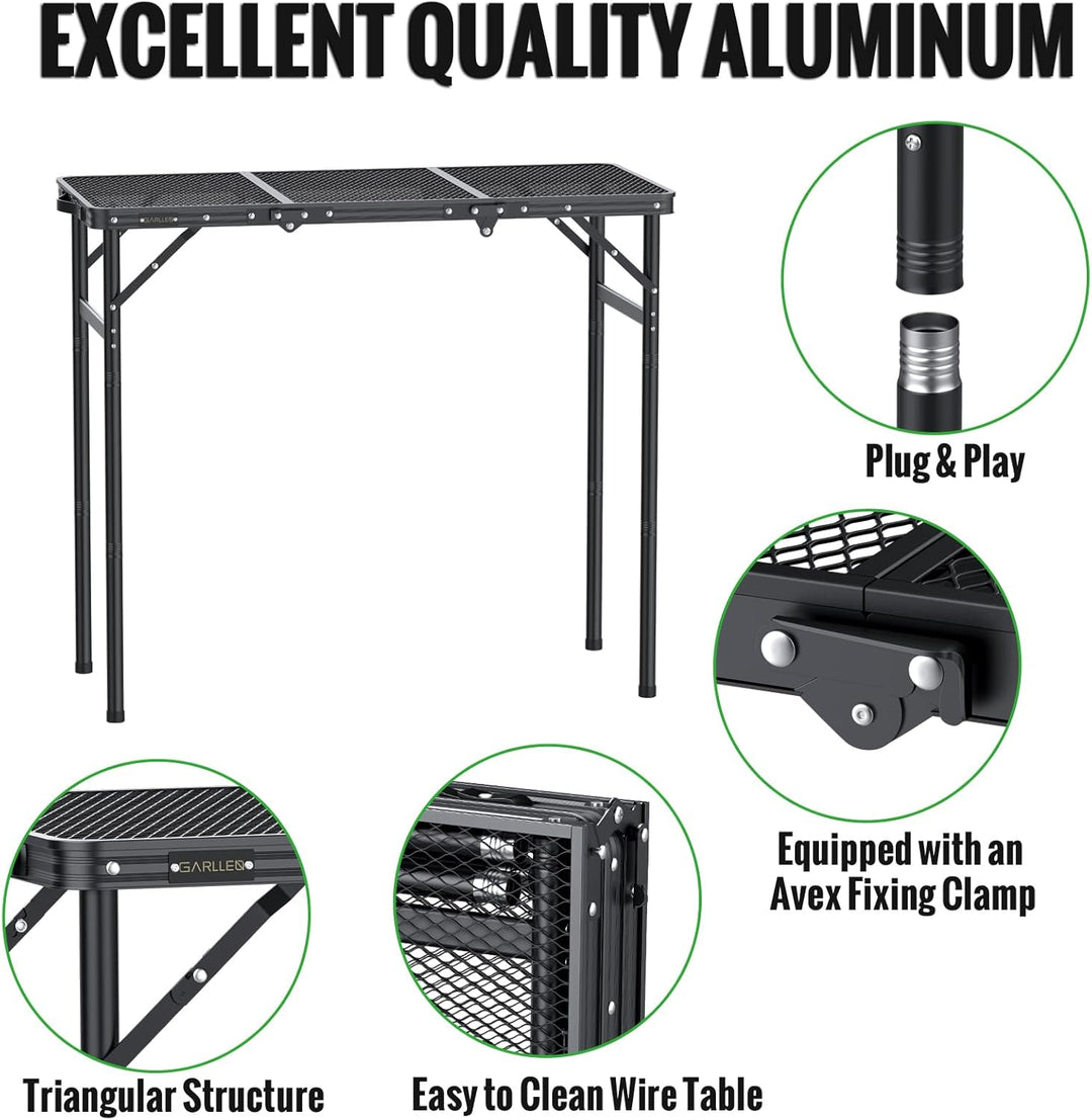 GARLLEN Grilltisch klappbar, 90x40cm & 3 Höhenverstellbar(27/51/75cm), Leicht und Tragbar, Klapptisc