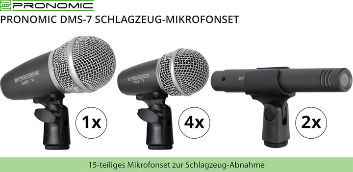 Pronomic DMS-7 Drum Schlagzeugmikrofonset - Drum Mikrofon Set mit 7 Mikrofonen für Bühne und Tonstud