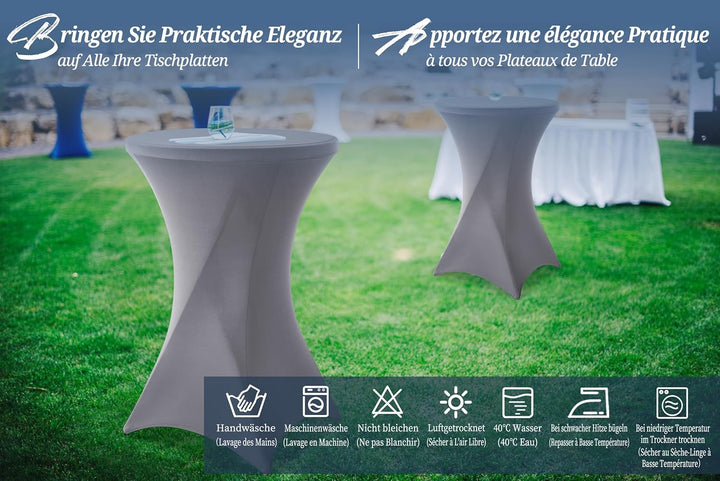 3er-Set Grau Stretch Stehtisch Husse für Bistrotisch Ø80-85 cm Spandex Stretch Tischdecke, Verstärku