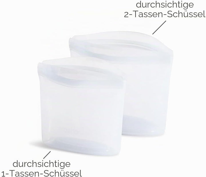 Stasher Bag Premium Silikonbeutel wiederverwendbar für Lebensmittel, Lot de 2, Klar, Dauerhaft, Back