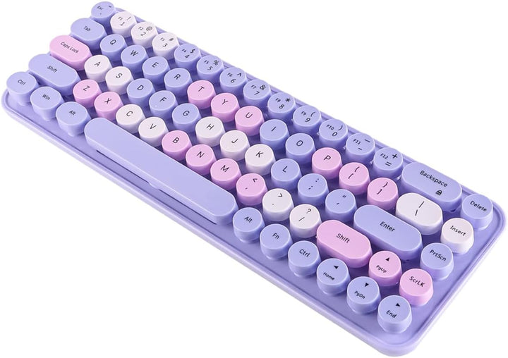 Sarini Kabellose kompakte Tastatur-Maus-Kombination, 2,4 GHz, Retro, rund, 68 Tasten, Pastellviolett