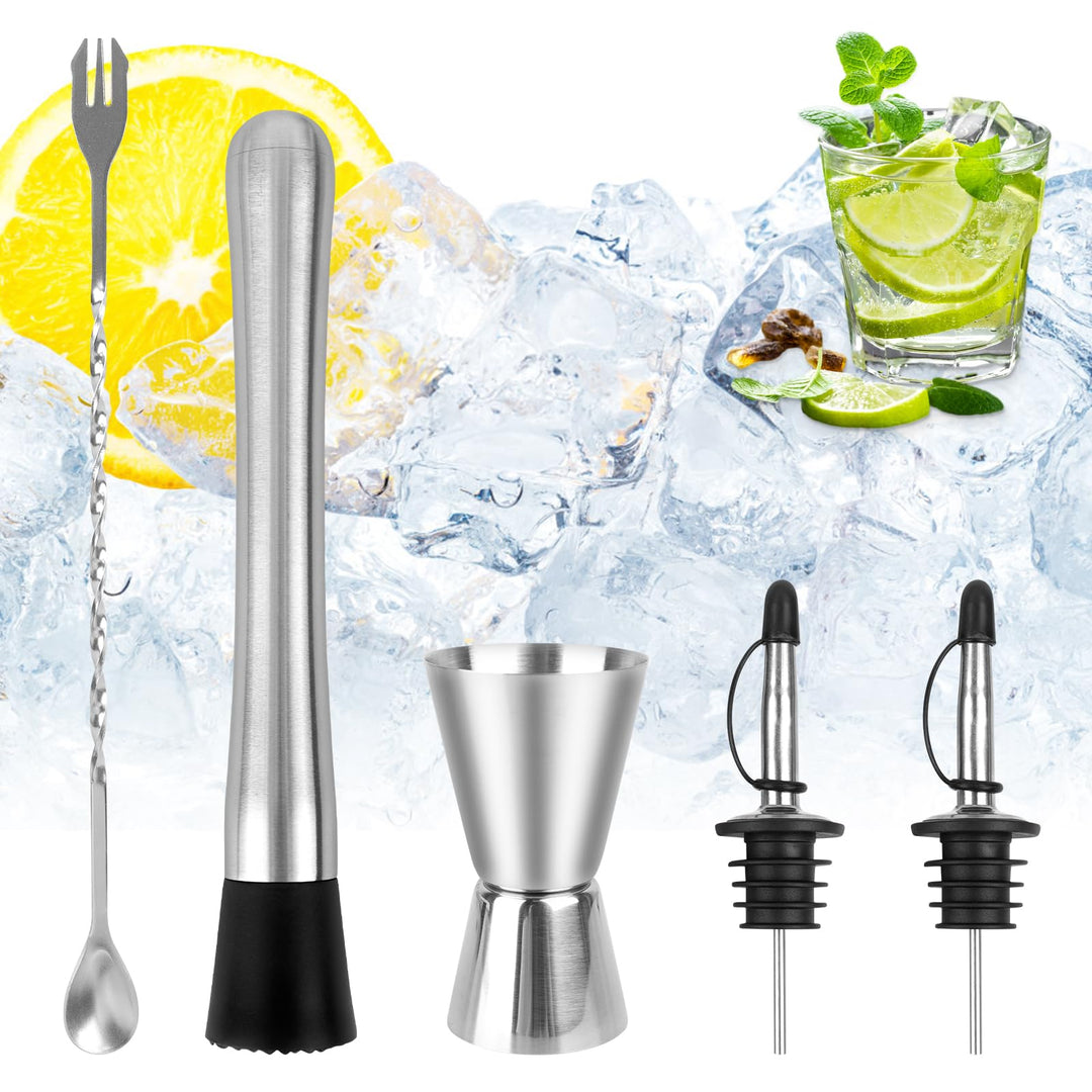 Cocktail Shaker Set 5 Set Cocktail Zubehör, Edelstahl langlebiger Bar-Tools mit Messbecher Bar Löffe