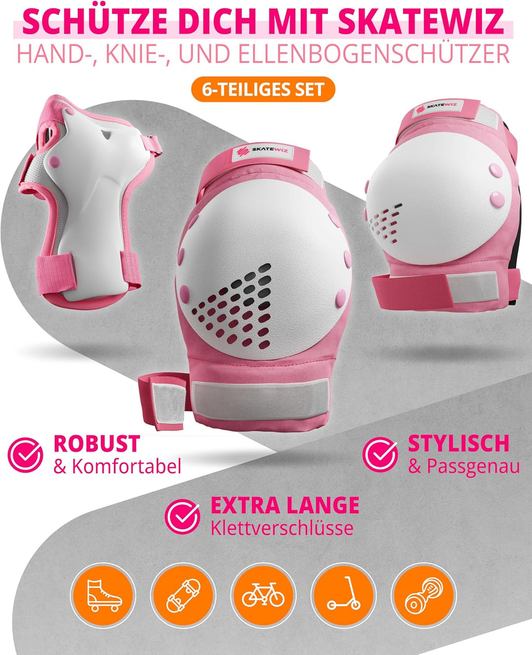 SKATEWIZ Skate Protektoren Schoner Inliner Kinder und Erwachsene - Knieschützer Kinder Set [6pc] SMA