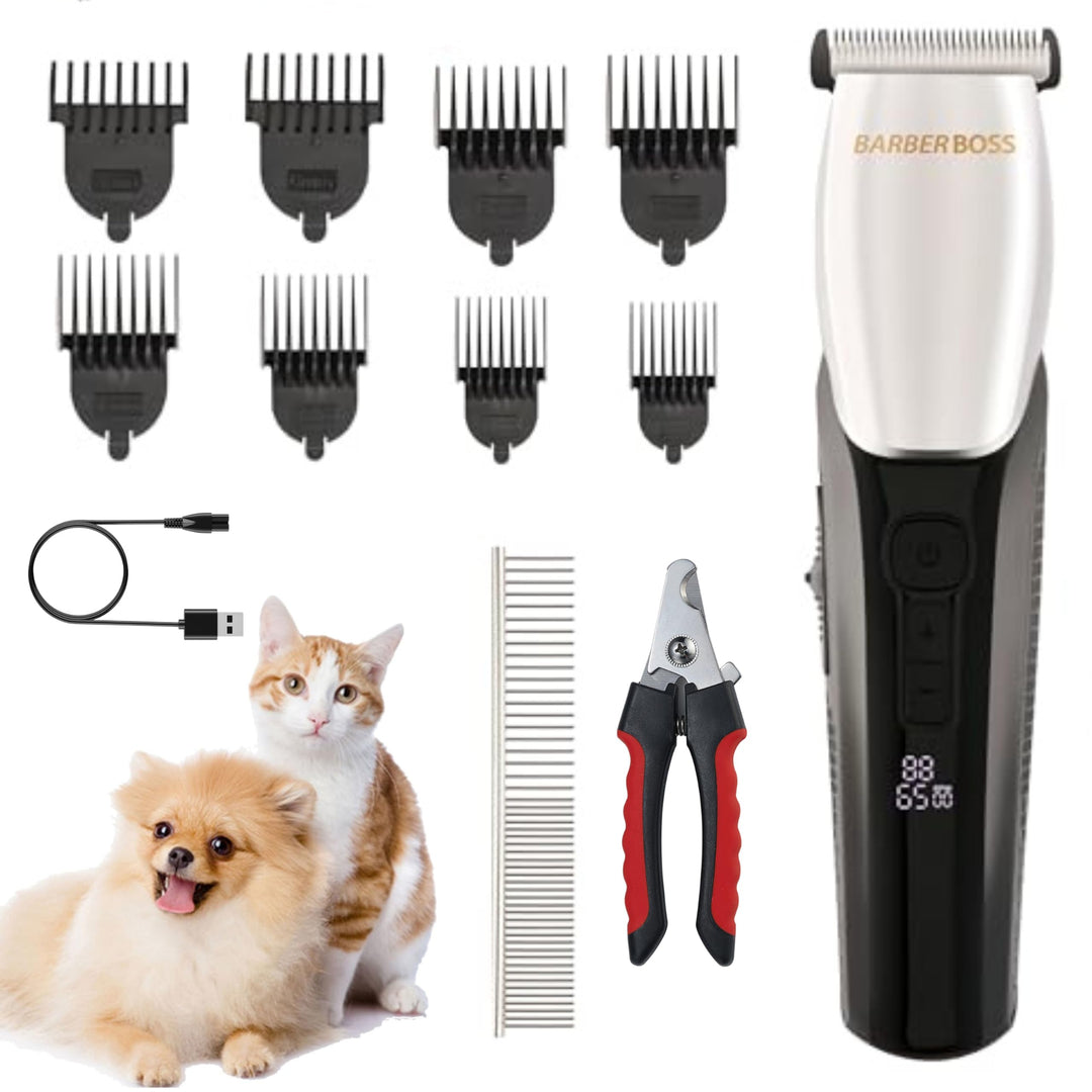 BarberBoss Kabellose Tierhaarschneidemaschine für Hunde &amp; Katzen, Leise Wasserdichter Fellpfleger mi