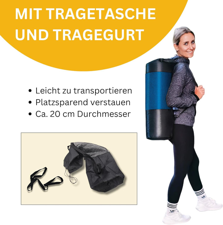 Premium Trainingsmatte, Fitnessmatte, Yogamatte, Gymnastikmatte | extra-dick & extra-lang | rutschfe
