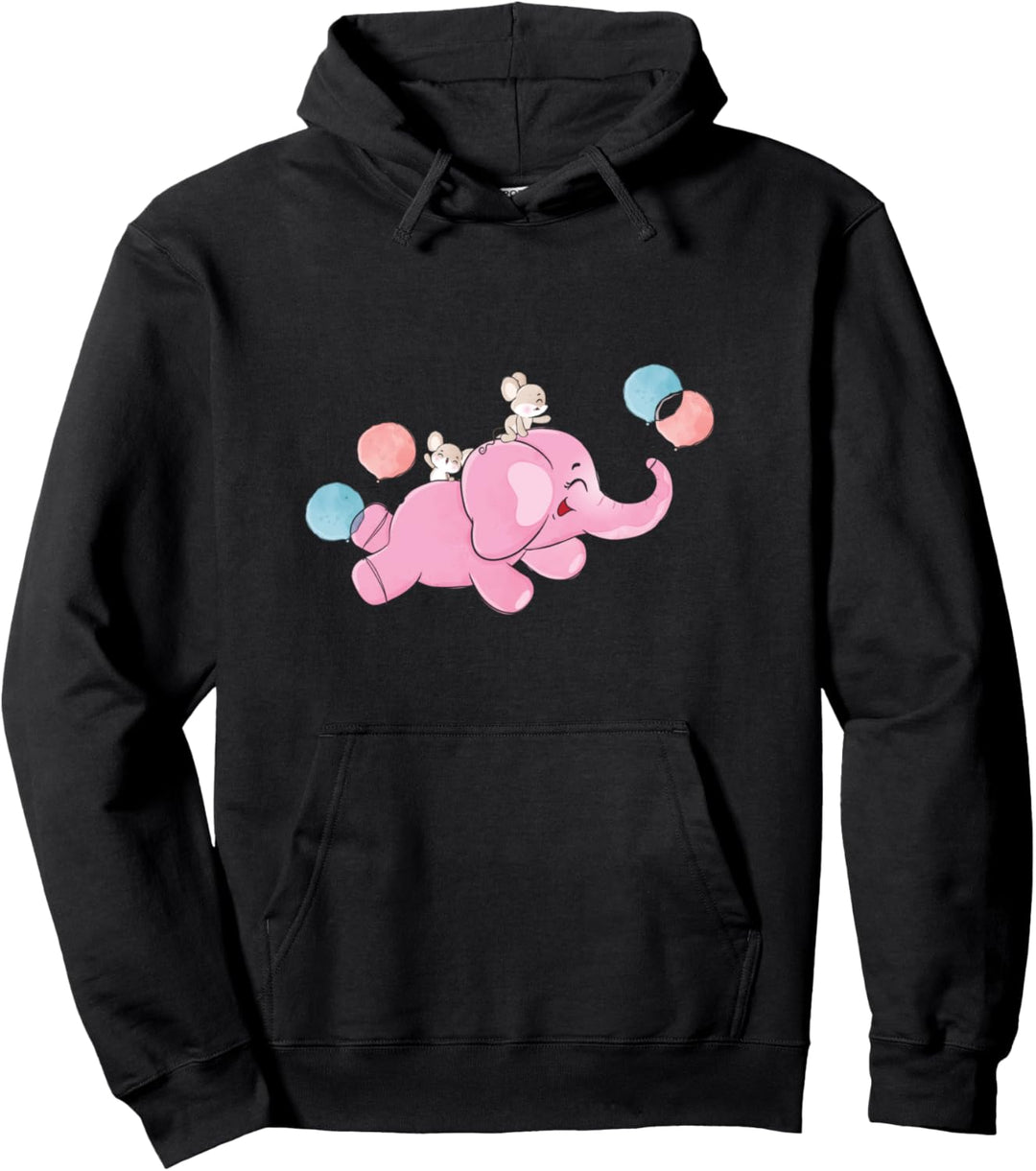 Niedlicher Süsser Elefant Maus Luftballons Beste Freunde Pullover Hoodie