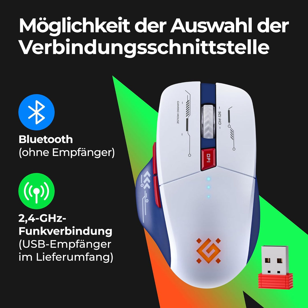 Defender Tisa GM-126 Kabellose Gaming Maus, Bluetooth & 2.4 GHz, 1600 DPI, 400 mAh Akku, leise Taste