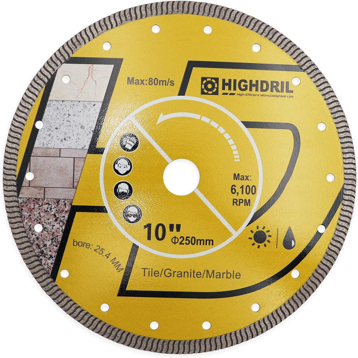 HIGHDRIL Diamant Trennscheibe 250mm Super Dünne Schneiden für Beton,Granit,Naturstein,Ziegel,Trocken