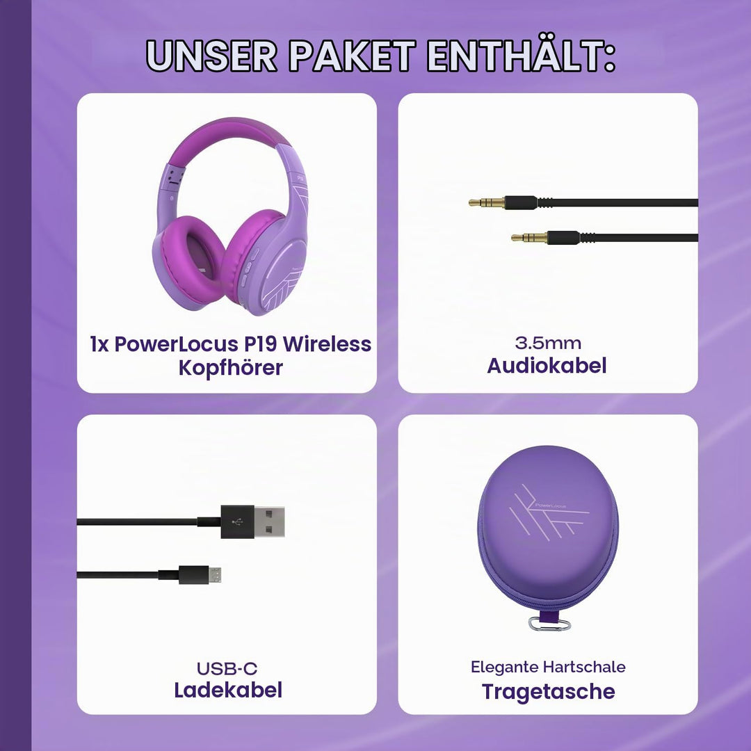 PowerLocus Bluetooth Kopfhörer Over Ear, Kopfhörer Kabellos mit 3-EQ modi, 60std. Spielzeit, Hi-Fi-S
