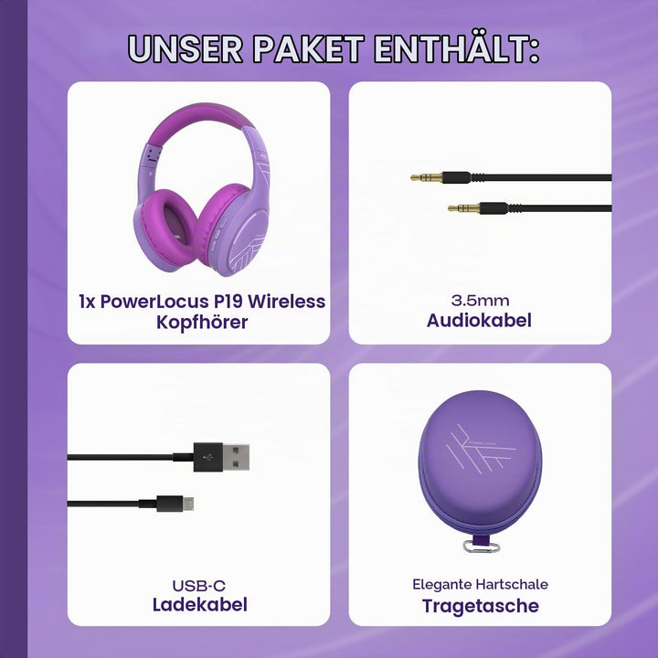 PowerLocus Bluetooth Kopfhörer Over Ear, Kopfhörer Kabellos mit 3-EQ modi, 60std. Spielzeit, Hi-Fi-S