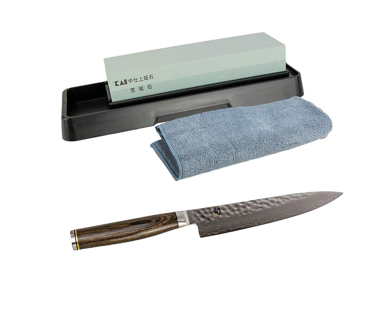 Kai Shun Premier Tim Mälzer TDM-1701 Allzweckmesser aus Damaststahl, 16.5 cm + Kai-Schleifstein AP-0