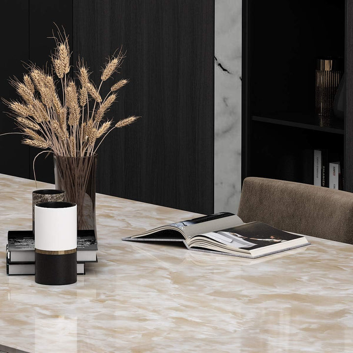 Livelynine 40CMX10M Möbelfolie Marmor Folie Küche Klebefolie Marmor Beige Folie für Tisch Küchen Arb