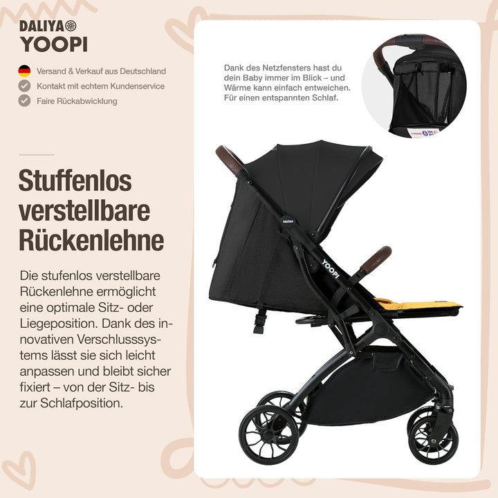 Daliya® YOOPI Reisebuggy, faltbar, mit Teleskopgriff, Flugzeug Buggy, Alluminiumrahmen, Stufenlose R
