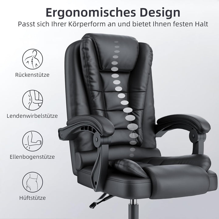 naspaluro Ergonomischer Bürostuhl, Schreibtischstuhl mit Hoher Rückenlehne und Höhenverstellbar, PU