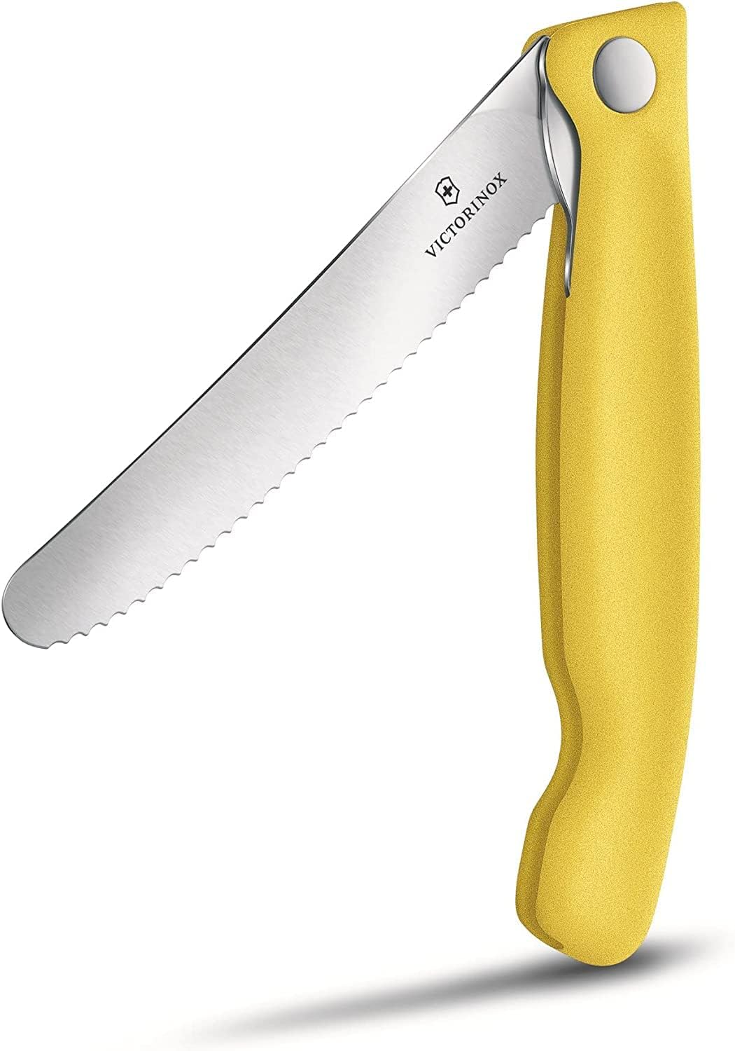 Victorinox 2-tlg Swiss Classic Faltbares Gemüsemesser/Tafelmesser Set, Wellenschliff gelb Gelb Duo P
