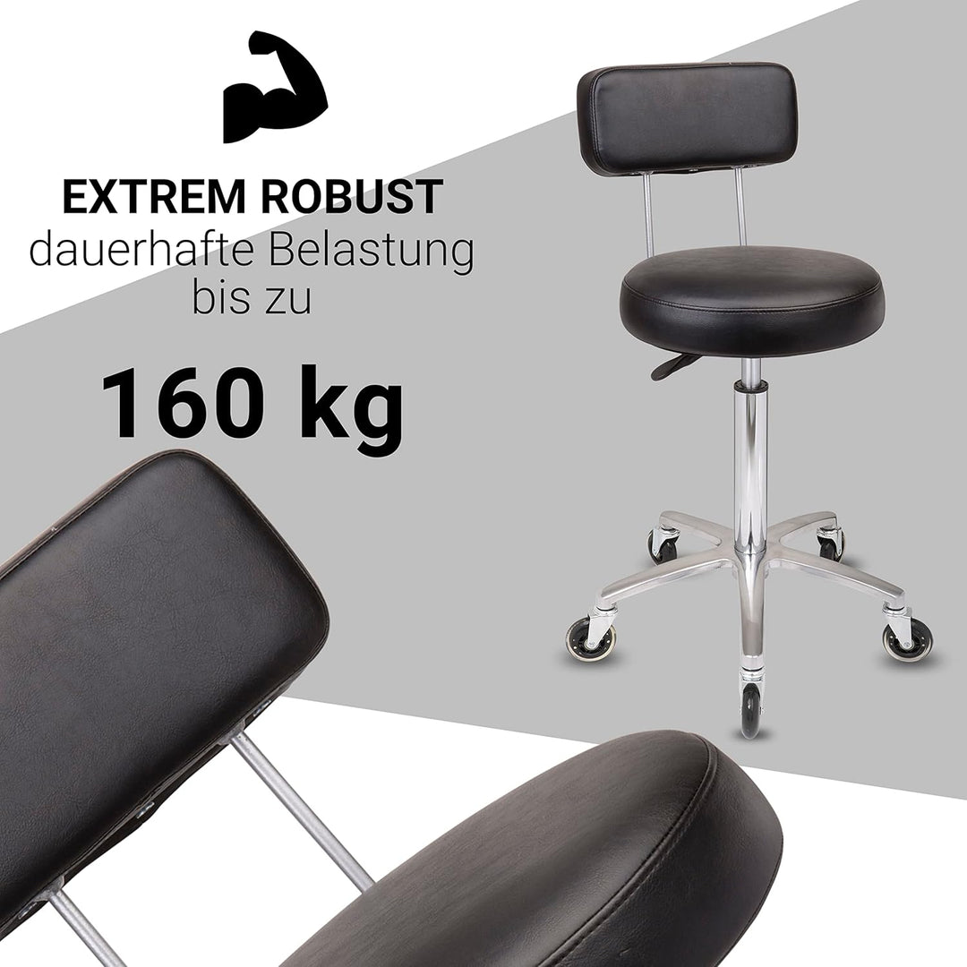 Staboos Rollhocker bis 160 kg - Premium Rundsitz mit Lehne - Praxishocker (Premium Rollen) Drehhocke