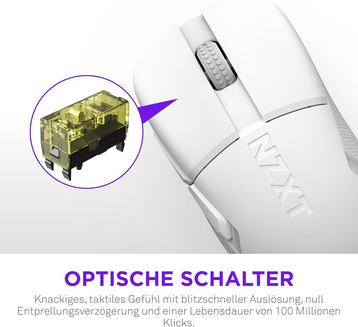 NZXT Gamingmaus Lift Elite Wireless – Ultraleicht: 57 g – Abfragerate 4K / 8K, optische Schalter, op