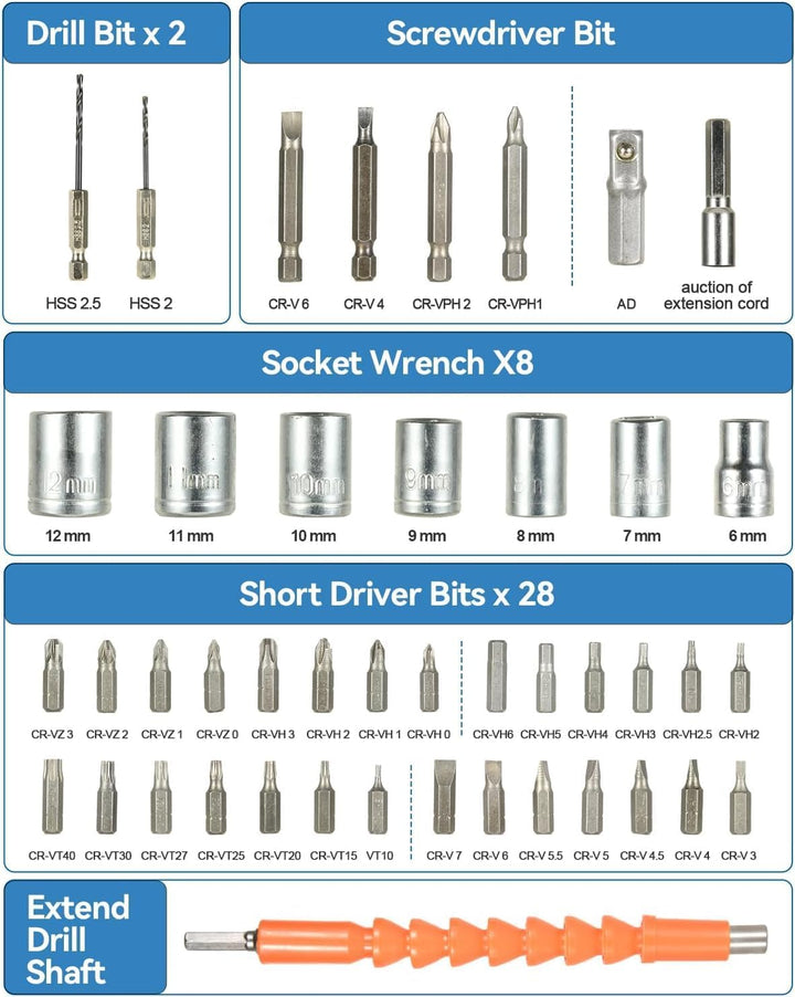 SHAVINGFUN Akkuschrauber,Akkuschrauber klein,mini akkuschrauber,47Pcs akkuschrauber set integriertem
