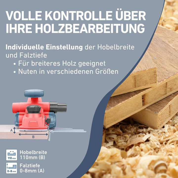 Extol Premium 8893405 Elektrohobel, Breite: 110mm, 1000W, bis 3mm Spantiefe, Parallelanschlag, 2 Ril