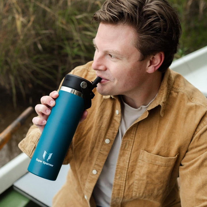 Sparrow Trinkflasche Edelstahl 500ml - Weiter Öffnung SwivelSip Thermosflasche mit Strohhalm - BPA-f