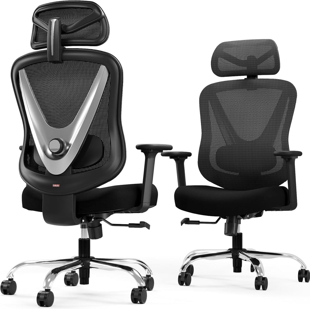 Ergonomischer Bürostuhl mit 3D Lendenstütze & 3D verstellbaren Armlehnen – V-förmiges Rücken-Design,