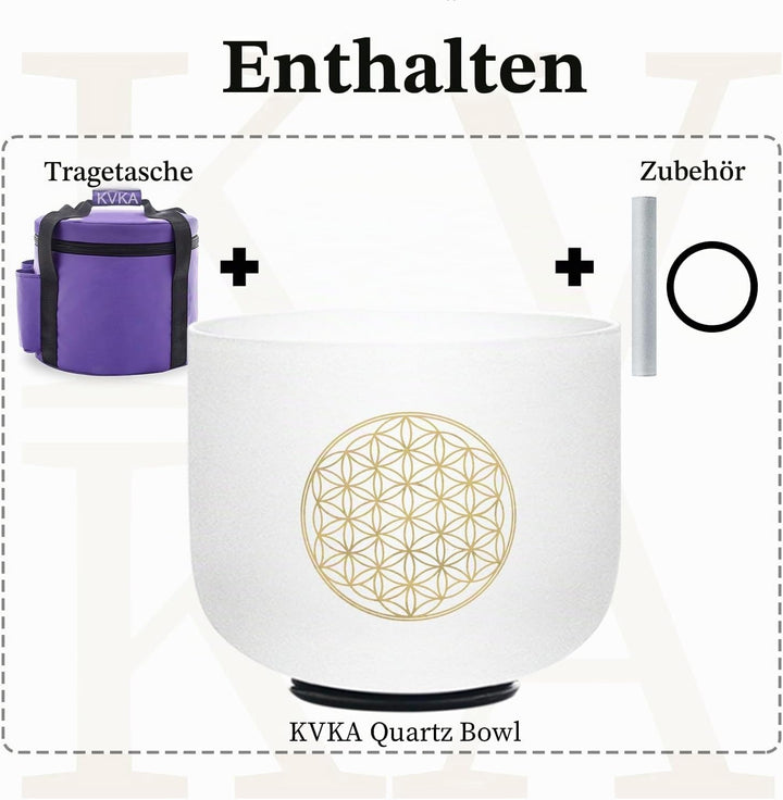 KVKA 20cm Klangschalen, 528Hz C note 8 inch Weiss Flower of Life Chakra Klangschale für Yoga Meditat