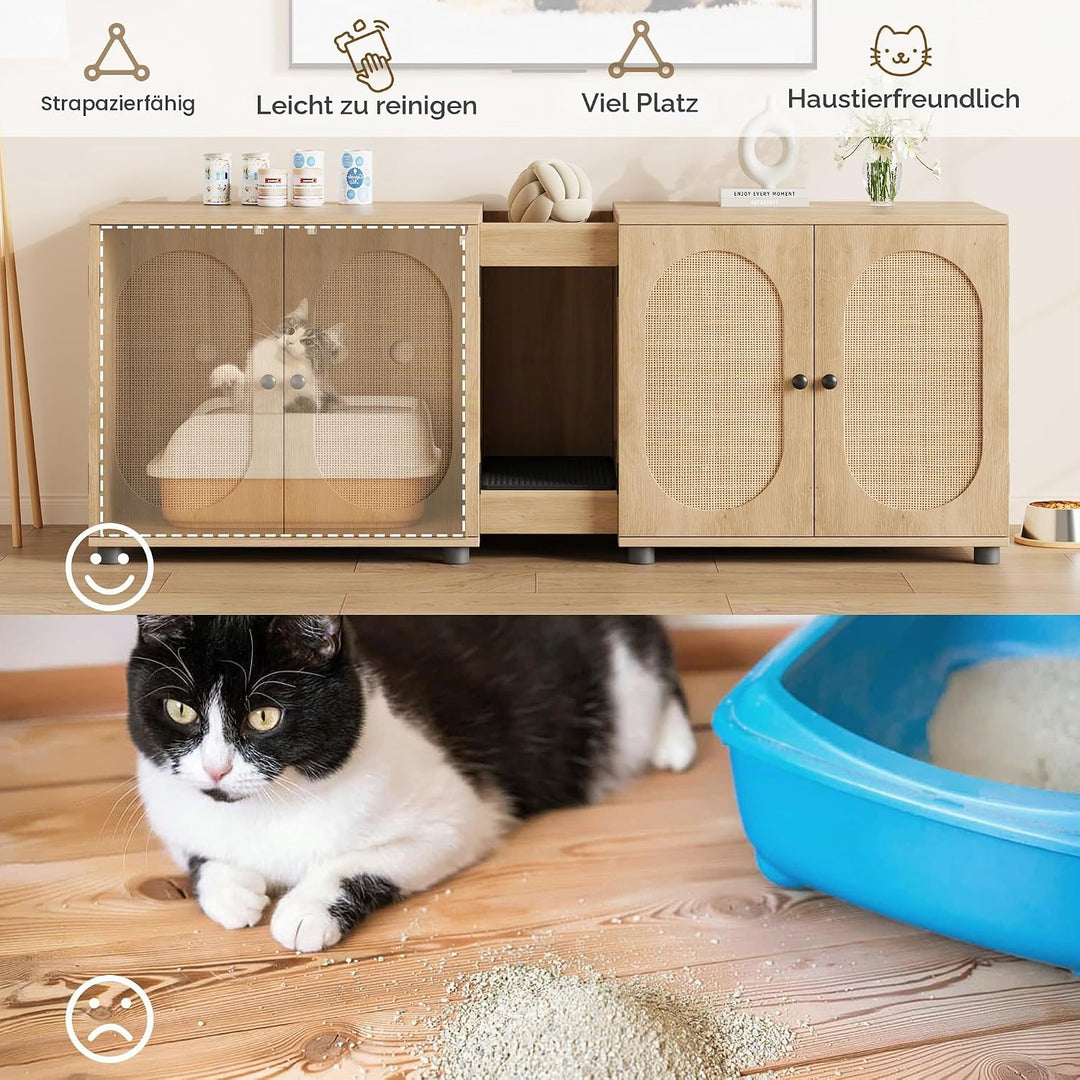 Doppeltes Katzenklo-Schrankmöbel für 2 Katzen, Grosses Verstecktes Katzenhaus mit Türen, Inklusive S