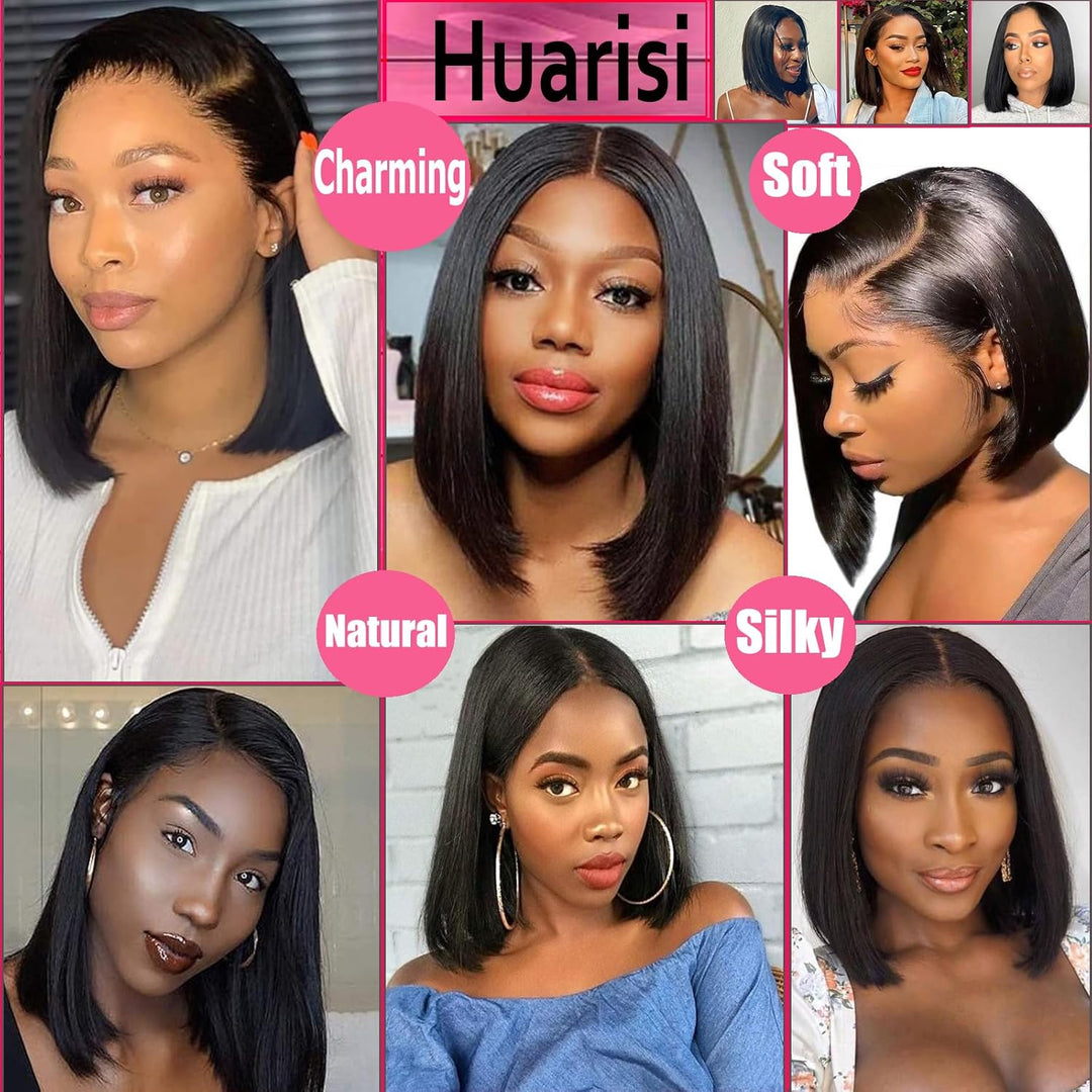 Huairisi 10 Inch Straight Bob Wigs for Women None Lace, Short Straight U Part Wig Bob Human Hair, Sh