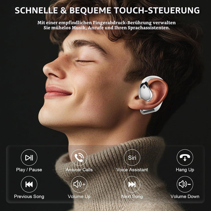 Bluetooth 6.0-Kopfhörer mit offenem Ohr, HD-Mikrofon, 40 Stunden Akkulaufzeit, LED-Display, IP7 wass